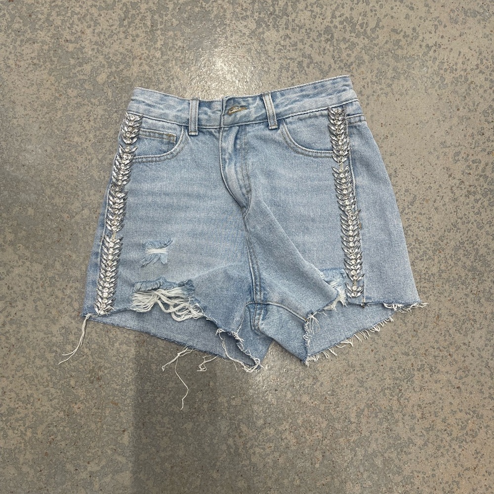 Fashion Nova Light Blue Distressed Jean Shorts